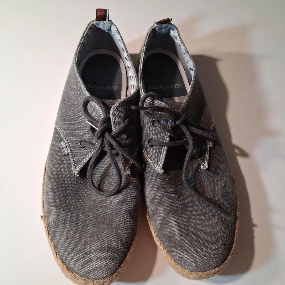 Mens gray canvas espadrille lace up shoes lightweight summer beach casual